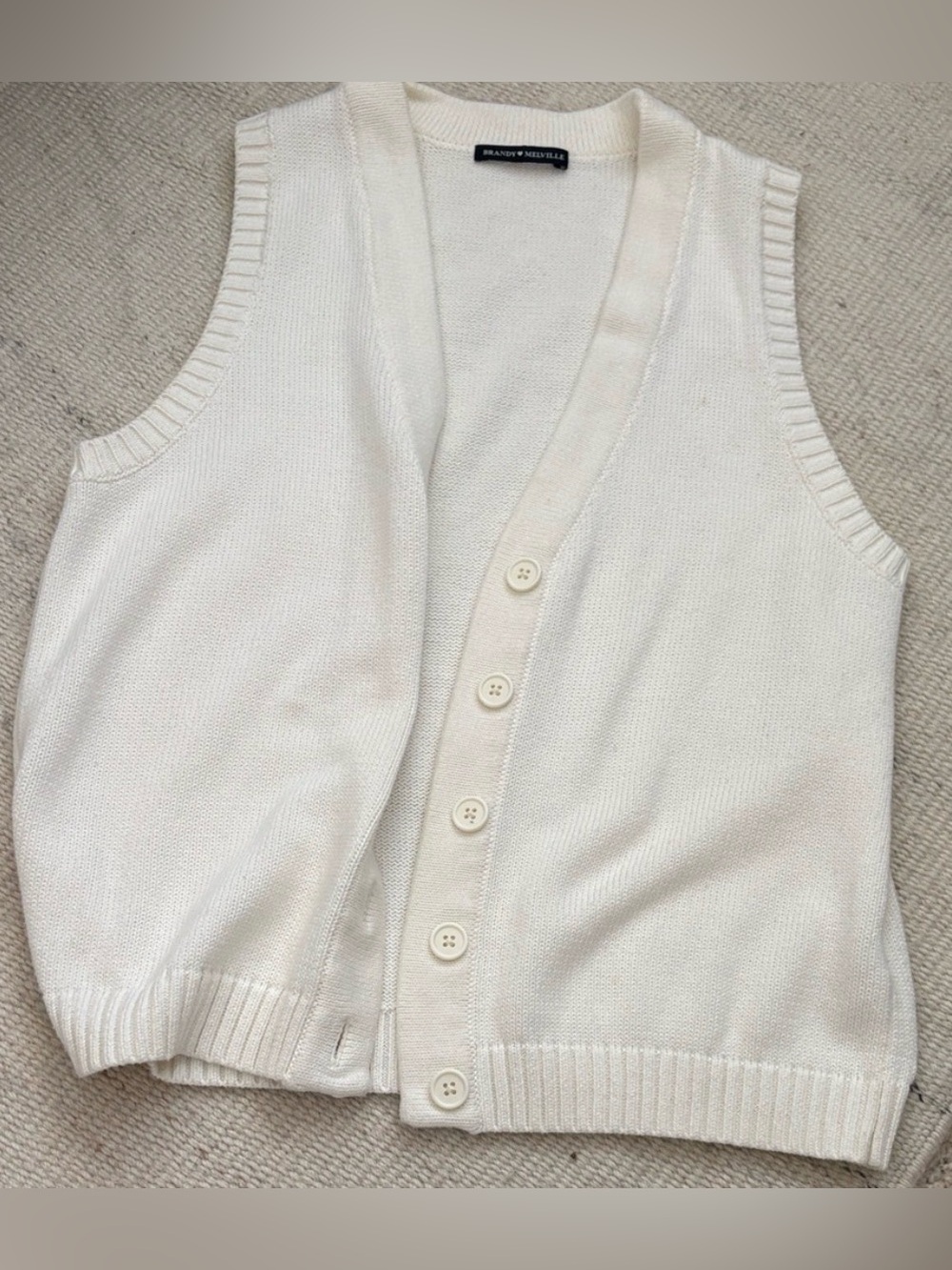 Brandy Melville Ivory Off-White V-Neck Button-Up Knit Vest